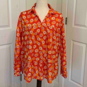 Victoria Dunn Long Sleeve Blouse Floral Orange Red Yellow  Sz Large